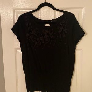 Black short sleeve sweater with floral detail